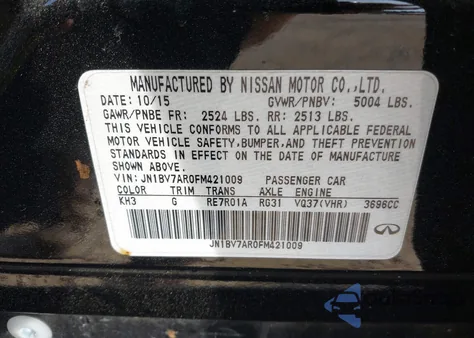 2015 Infiniti Q50 Sport from USA, damaged, VIN JN1BV7AR0FM421009
